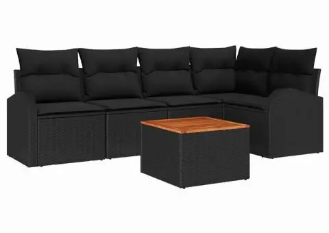 Set de canapea de grădină cu perne, negru, poliratan, acacia - 2/5