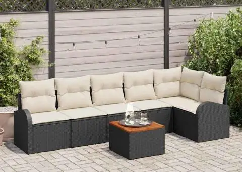 Set canapea de grădină 7 piese cu perne Black Poly Rattan Acacia - 1/5