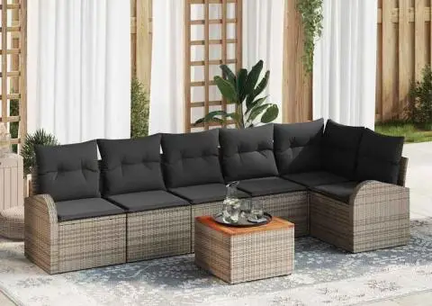 Set canapea de grădină cu perne gri din ratan poliuretan Acacia - 1/5