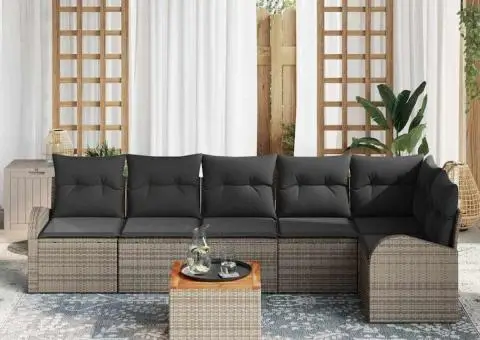 Set canapea de grădină cu perne gri din ratan poliuretan Acacia - 3/5