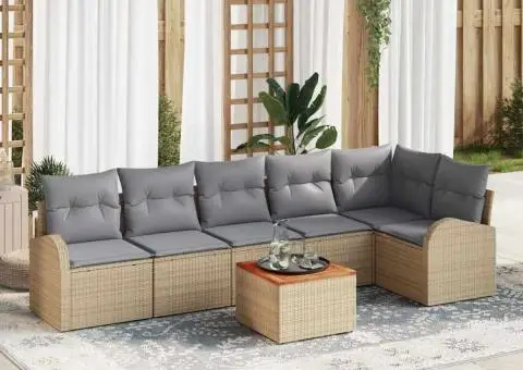 Set canapea grădină cu 7 piese și perne bej din ratan - 1/5