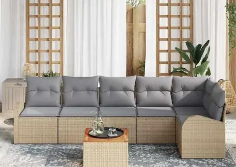 Set canapea grădină cu 7 piese și perne bej din ratan - 3/5