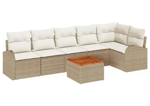 Set de canapele pentru grădină 7 piese cu perne Bej Ratan Polițat Acacia - 2/5