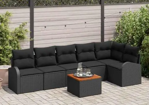 Set canapea de grădină 7 piese cu perne negru poli ratan acacia - 1/5