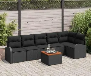vidaXL Set canapea de grădină 7 piese cu perne negru poli ratan acacia