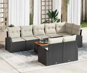 vidaXL Set canapele grădină 9 piese cu perne Negru Ratan Poliratan Acacia