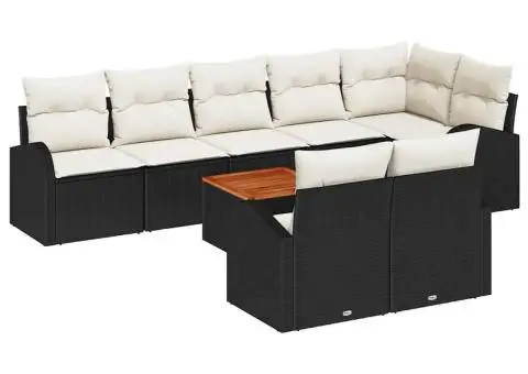 Set canapele grădină 9 piese cu perne Negru Ratan Poliratan Acacia - 2/5