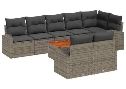 Set Canapea Grădină 9 Piese cu Perne Gri Poliratan Acacia - 2/5