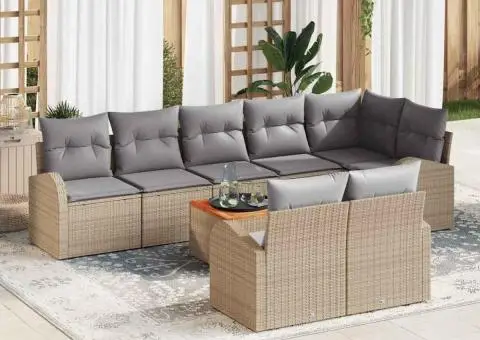 Set de Canapea pentru Grădină cu 9 Piese și Perne Bej Poliratan Acacia - 1/5