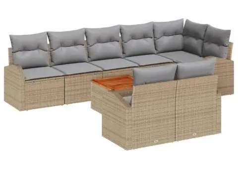 Set de Canapea pentru Grădină cu 9 Piese și Perne Bej Poliratan Acacia - 2/5