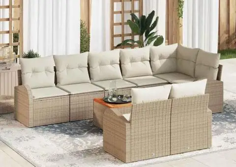 Set canapele gradina cu perne bej din poliratan acacia - 1/5