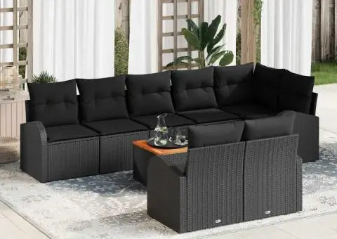 Set de 9 Piese Canapea Grădină cu Perne Negru Poliratan Acacia - 1/5