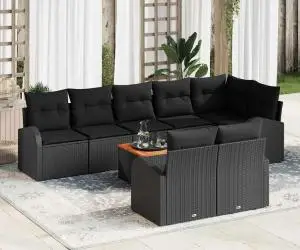 Set de 9 Piese Canapea Grădină cu Perne Negru Poliratan Acacia