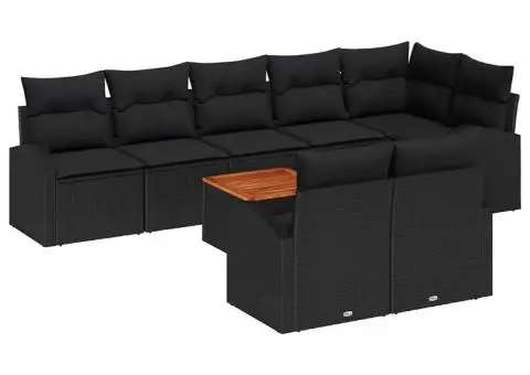 Set de 9 Piese Canapea Grădină cu Perne Negru Poliratan Acacia - 2/5