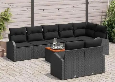 Set de 9 Piese Canapea Grădină cu Perne Negru Poliratan Acacia - 3/5