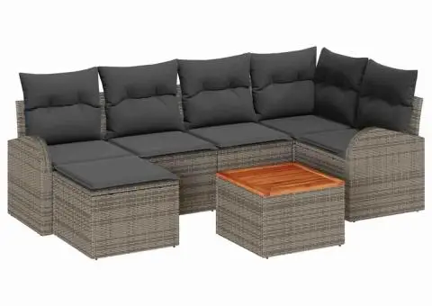 Set Canapea Grădină 7 Piese cu Pernă Gri din Poliratan și Acacia - 2/5