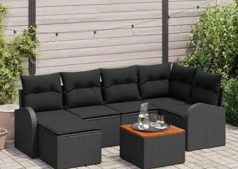 Set canapea grădină cu perne 7 piese Negru Poliratan Acacia - 1/5