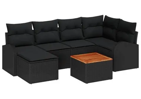 Set canapea grădină cu perne 7 piese Negru Poliratan Acacia - 2/5