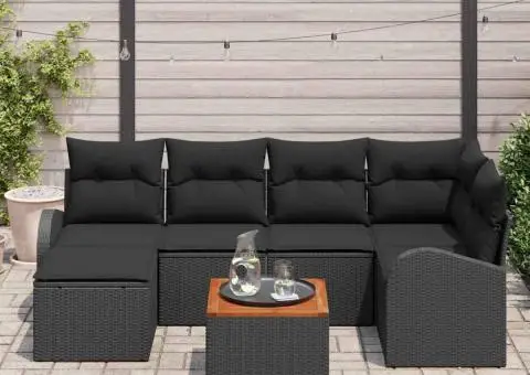 Set canapea grădină cu perne 7 piese Negru Poliratan Acacia - 3/5