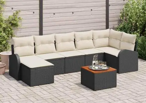 Set de 8 piese de sofa pentru grădină cu perne Negru Ratan poli Acacia - 1/5