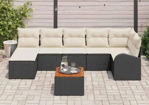 Set de 8 piese de sofa pentru grădină cu perne Negru Ratan poli Acacia - 3/5