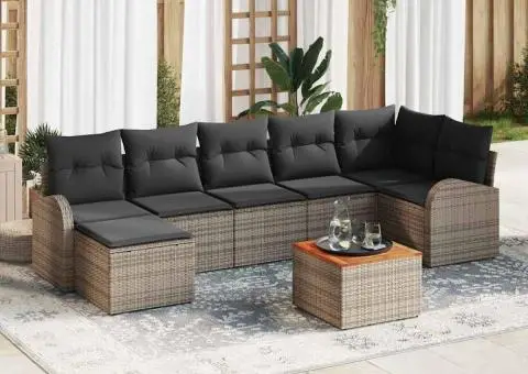 Set de canapea de grădină cu perne gri din poliratan acacia - 1/5