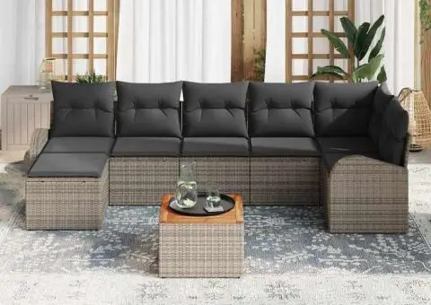 Set de canapea de grădină cu perne gri din poliratan acacia - 3/5