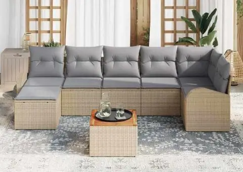 Set de canapea de grădină cu perne Bej din ratan poli - 1/5