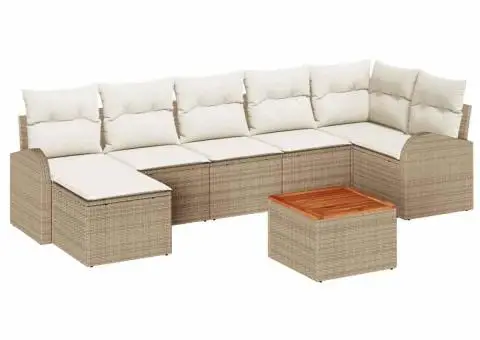 Set de canapea grădină cu 8 piese și perne bej din poliratan Acacia - 1/5