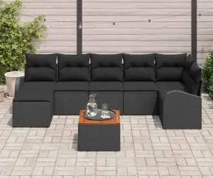 vidaXL Set canapea grădină cu perne, 8 piese, Negru, Poliratan, Acacia