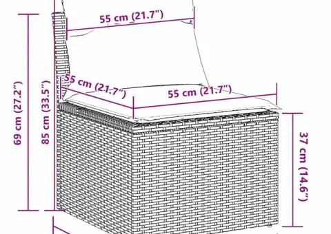 Set de canapea de grădină cu 9 piese, perne incluse, din ratan poly negru și lemn de acacia. - 4/5