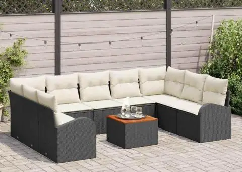 Set de Canapea de Grădină cu 10 Piese, Perne Negru din Ratan Acacia - 1/5