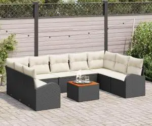 Set de Canapea de Grădină cu 10 Piese, Perne Negru din Ratan Acacia