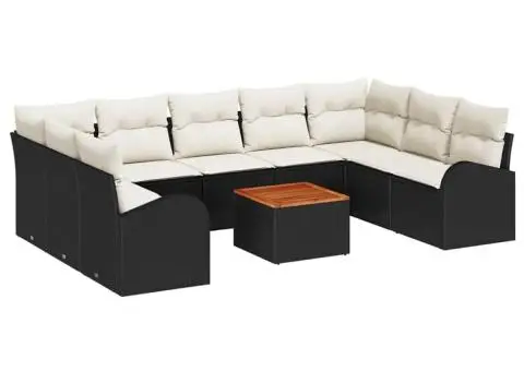 Set de Canapea de Grădină cu 10 Piese, Perne Negru din Ratan Acacia - 2/5