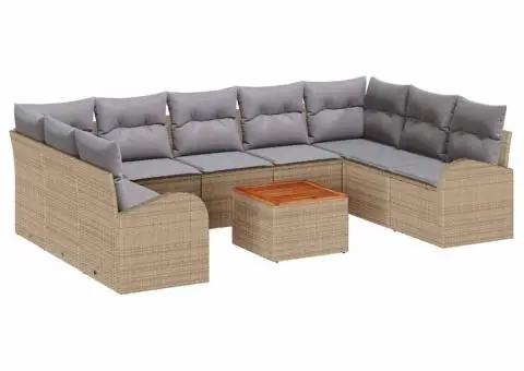 Set de canapea pentru grădină cu 10 piese și perne bej din ratan și acacia - 1/5