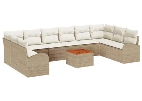 Set canapea de grădină 11 piese cu perne bej din rattan sintetic și lemn de acacia - 2/5