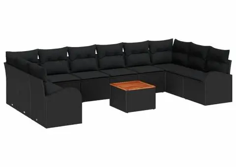 Set de grădină cu 11 piese, cu perne negre din rattan sintetic și lemn de acacia. - 2/5