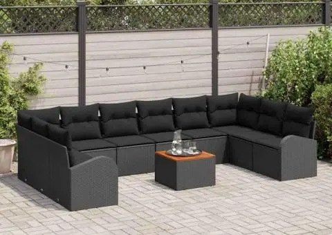 Set de grădină cu 11 piese, cu perne negre din rattan sintetic și lemn de acacia. - 3/5