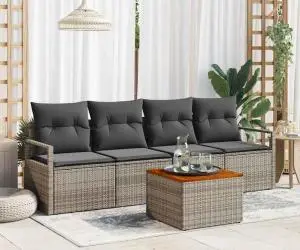 Set de canapele de grădină cu 5 piese și perne gri