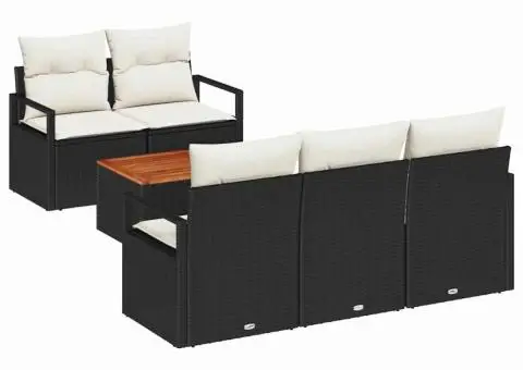 Set de canapea de grădină cu 6 piese, cu perne, negru, din rattan polițat și acacia. - 2/5