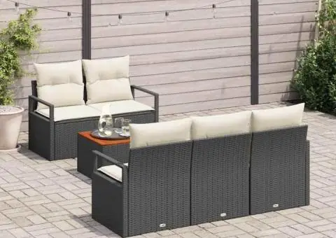 Set de canapea de grădină cu 6 piese, cu perne, negru, din rattan polițat și acacia. - 3/5