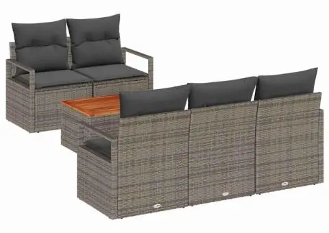 Set de canapea pentru grădină cu 6 piese și perne gri din ratan poliat. - 2/5