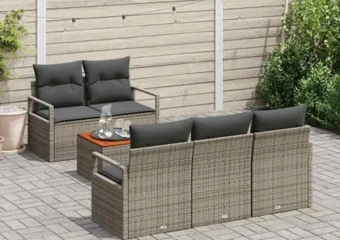 Set de canapea pentru grădină cu 6 piese și perne gri din ratan poliat. - 3/5