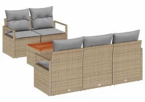 Set de Canapea de Grădină cu 6 Piese, cu Perne Bej, din Ratan și Poliester - 2/5