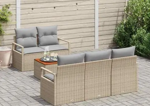 Set de Canapea de Grădină cu 6 Piese, cu Perne Bej, din Ratan și Poliester - 3/5