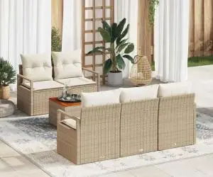 Set de canapea de grădină din 6 piese cu perne bej, din rattan poliesteric și acacia