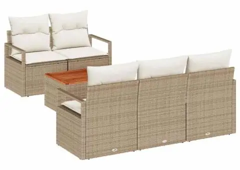 Set de canapea de grădină din 6 piese cu perne bej, din rattan poliesteric și acacia - 2/5