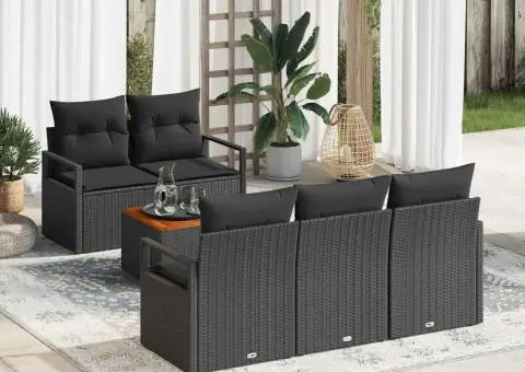 Set de canapele de grădină din 6 piese cu perne, rattan poly negru. - 1/5