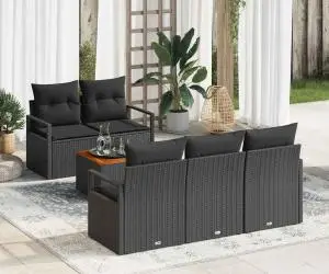 Set de canapele de grădină din 6 piese cu perne, rattan poly negru.