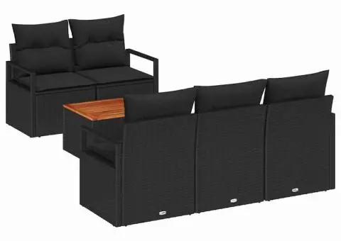 Set de canapele de grădină din 6 piese cu perne, rattan poly negru. - 2/5